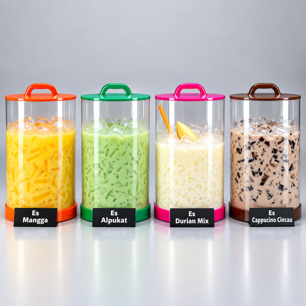 Tabung Minuman Acrylic Es Buah D30 T45 Tanpa List atas Tutup Full Warna