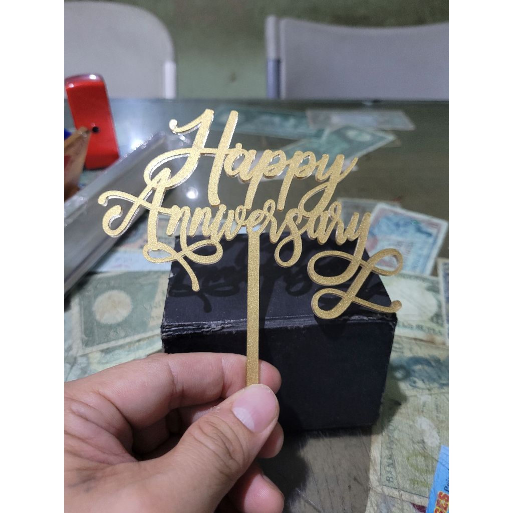 Cake Topper Happy Anniversary Acrylic Premium