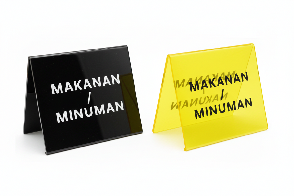 Papan Nama MAKANAN / MINUMAN Acrylic CUSTOM Dua sisi